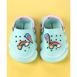 Cute Walk by Babyhug Back Strap Clogs with Rainbow Applique - Mint & Pink