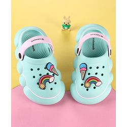 Cute Walk by Babyhug Back Strap Clogs with Rainbow Applique - Mint & Pink