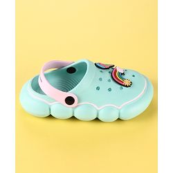 Cute Walk by Babyhug Back Strap Clogs with Rainbow Applique - Mint & Pink