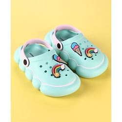 Cute Walk by Babyhug Back Strap Clogs with Rainbow Applique - Mint & Pink