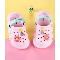 Cute Walk by Babyhug Back Strap Clogs with Floral & Star Applique - Pink & Mint