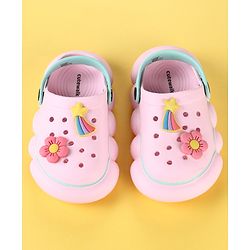 Cute Walk by Babyhug Back Strap Clogs with Floral & Star Applique - Pink & Mint