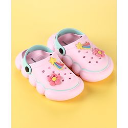 Cute Walk by Babyhug Back Strap Clogs with Floral & Star Applique - Pink & Mint