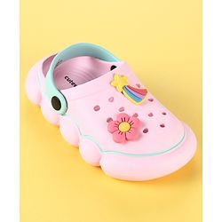 Cute Walk by Babyhug Back Strap Clogs with Floral & Star Applique - Pink & Mint