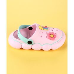 Cute Walk by Babyhug Back Strap Clogs with Floral & Star Applique - Pink & Mint