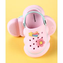 Cute Walk by Babyhug Back Strap Clogs with Floral & Star Applique - Pink & Mint