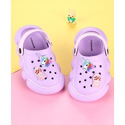 Cute Walk by Babyhug Back Strap Clogs With Unicorn Theme Applique - Purple