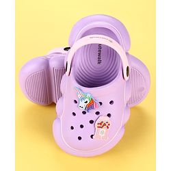 Cute Walk by Babyhug Back Strap Clogs With Unicorn Theme Applique - Purple