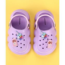 Cute Walk by Babyhug Back Strap Clogs With Unicorn Theme Applique - Purple