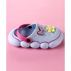 Cute Walk by Babyhug Back Strap Clogs with Floral & Bow Applique - Blue & Fuchsia