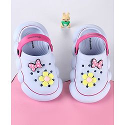 Cute Walk by Babyhug Back Strap Clogs with Floral & Bow Applique - Blue & Fuchsia