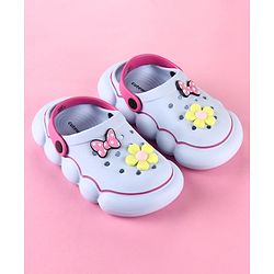 Cute Walk by Babyhug Back Strap Clogs with Floral & Bow Applique - Blue & Fuchsia