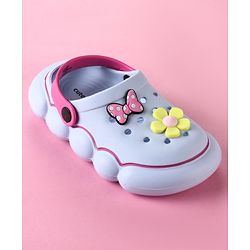 Cute Walk by Babyhug Back Strap Clogs with Floral & Bow Applique - Blue & Fuchsia