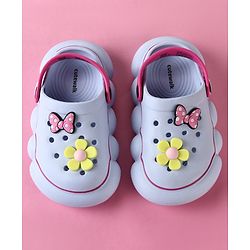 Cute Walk by Babyhug Back Strap Clogs with Floral & Bow Applique - Blue & Fuchsia