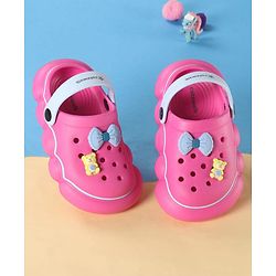 Cute Walk by Babyhug Back Strap Solid Clog With Bear & Bow Applique - Fuchsia
