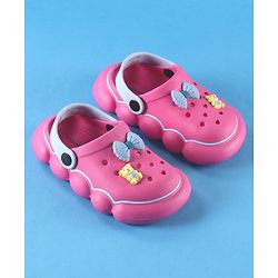 Cute Walk by Babyhug Back Strap Solid Clog With Bear & Bow Applique - Fuchsia