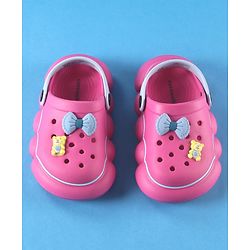 Cute Walk by Babyhug Back Strap Solid Clog With Bear & Bow Applique - Fuchsia