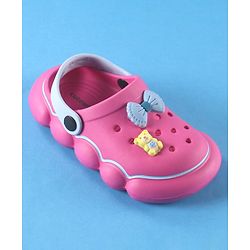 Cute Walk by Babyhug Back Strap Solid Clog With Bear & Bow Applique - Fuchsia