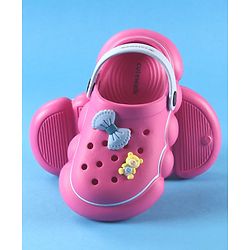 Cute Walk by Babyhug Back Strap Solid Clog With Bear & Bow Applique - Fuchsia