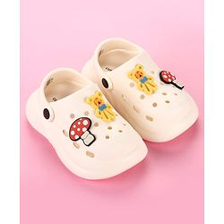 Cute Walk by Babyhug Clogs with Back Strap & Mushroom Applique - Off White