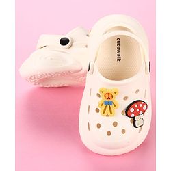 Cute Walk by Babyhug Clogs with Back Strap & Mushroom Applique - Off White