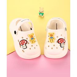 Cute Walk by Babyhug Clogs with Back Strap & Mushroom Applique - Off White