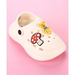 Cute Walk by Babyhug Clogs with Back Strap & Mushroom Applique - Off White