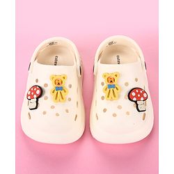 Cute Walk by Babyhug Clogs with Back Strap & Mushroom Applique - Off White