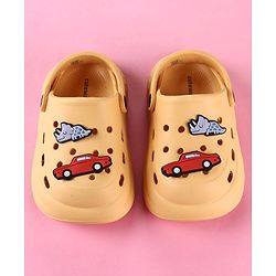 Cute Walk by Babyhug Back Strap Clogs with Car Applique - Mustard