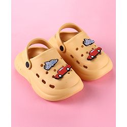 Cute Walk by Babyhug Back Strap Clogs with Car Applique - Mustard