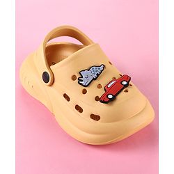 Cute Walk by Babyhug Back Strap Clogs with Car Applique - Mustard