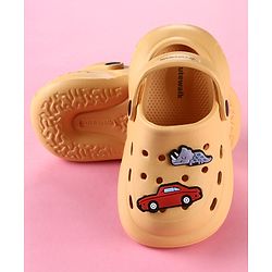 Cute Walk by Babyhug Back Strap Clogs with Car Applique - Mustard