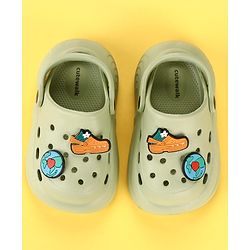 Cute Walk by Babyhug Back Strap Clogs With Shoes & Earth Applique - Olive Green