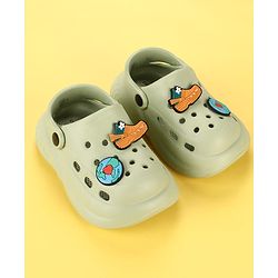 Cute Walk by Babyhug Back Strap Clogs With Shoes & Earth Applique - Olive Green