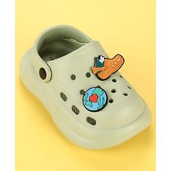 Cute Walk by Babyhug Back Strap Clogs With Shoes & Earth Applique - Olive Green