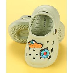 Cute Walk by Babyhug Back Strap Clogs With Shoes & Earth Applique - Olive Green