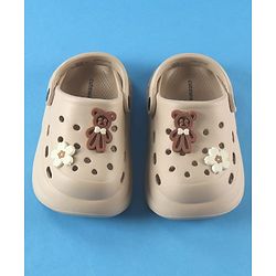 Cute Walk by Babyhug Back Strap Solid Clogs With Floral & Bear Applique - Beige