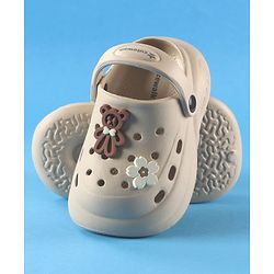 Cute Walk by Babyhug Back Strap Solid Clogs With Floral & Bear Applique - Beige