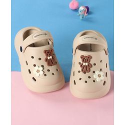 Cute Walk by Babyhug Back Strap Solid Clogs With Floral & Bear Applique - Beige