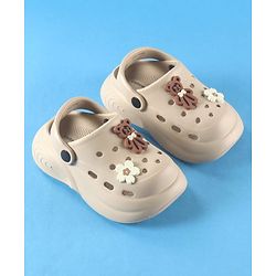 Cute Walk by Babyhug Back Strap Solid Clogs With Floral & Bear Applique - Beige