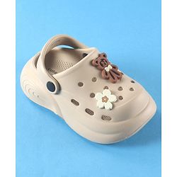 Cute Walk by Babyhug Back Strap Solid Clogs With Floral & Bear Applique - Beige
