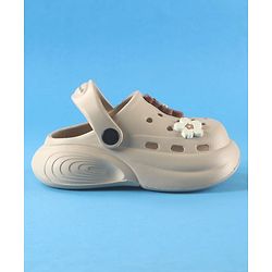 Cute Walk by Babyhug Back Strap Solid Clogs With Floral & Bear Applique - Beige