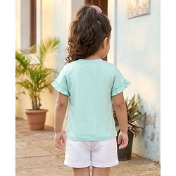 Babyhug Cotton Knit Half Sleeves T-Shirt With Sequin Detailing & Seashell Applique - Multicolor