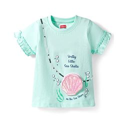 Babyhug Cotton Knit Half Sleeves T-Shirt With Sequin Detailing & Seashell Applique - Multicolor