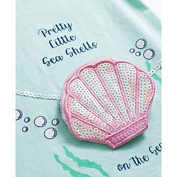 Babyhug Cotton Knit Half Sleeves T-Shirt With Sequin Detailing & Seashell Applique - Multicolor