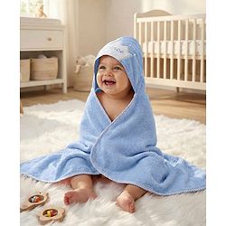 Babyhug Microfiber Knit Hooded Towel With Text Embroidery Light L 76 x B 69 cm - Blue