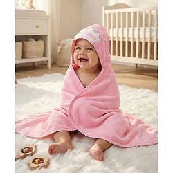 Babyhug Microfiber Knit Hooded Towel With Text Embroidery L 76 x B 69 cm - Pink