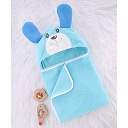 Babyhug Terry Knit Hooded Microfiber Towel With Teddy Face Applique L 74 x B 70 cm - Aqua Blue
