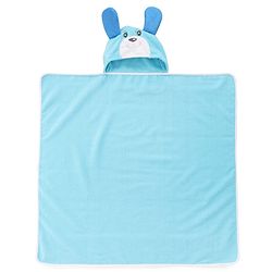 Babyhug Terry Knit Hooded Microfiber Towel With Teddy Face Applique L 74 x B 70 cm - Aqua Blue