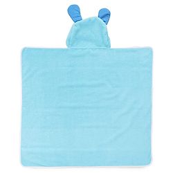 Babyhug Terry Knit Hooded Microfiber Towel With Teddy Face Applique L 74 x B 70 cm - Aqua Blue